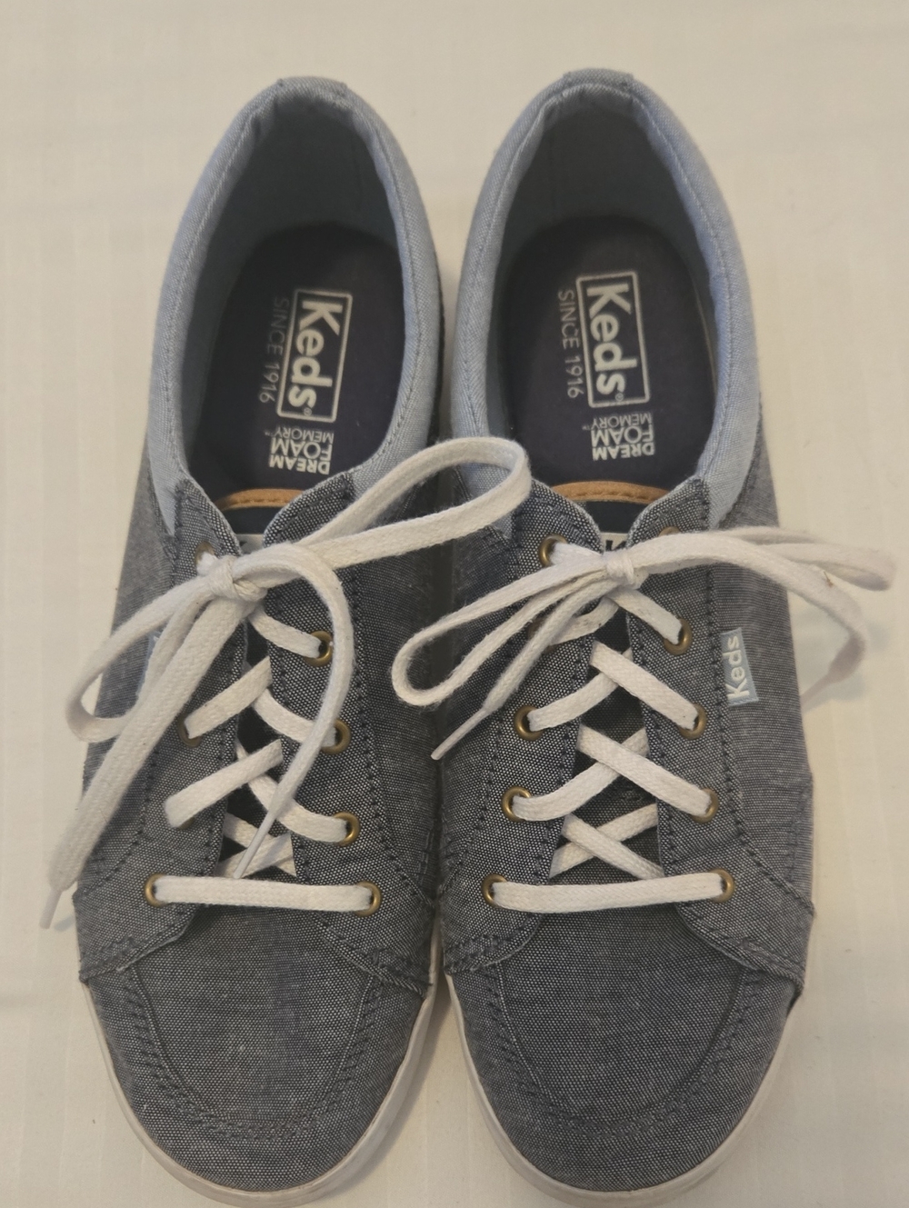 Keds Gray Chambray Lace-Up Sneakers with White Laces